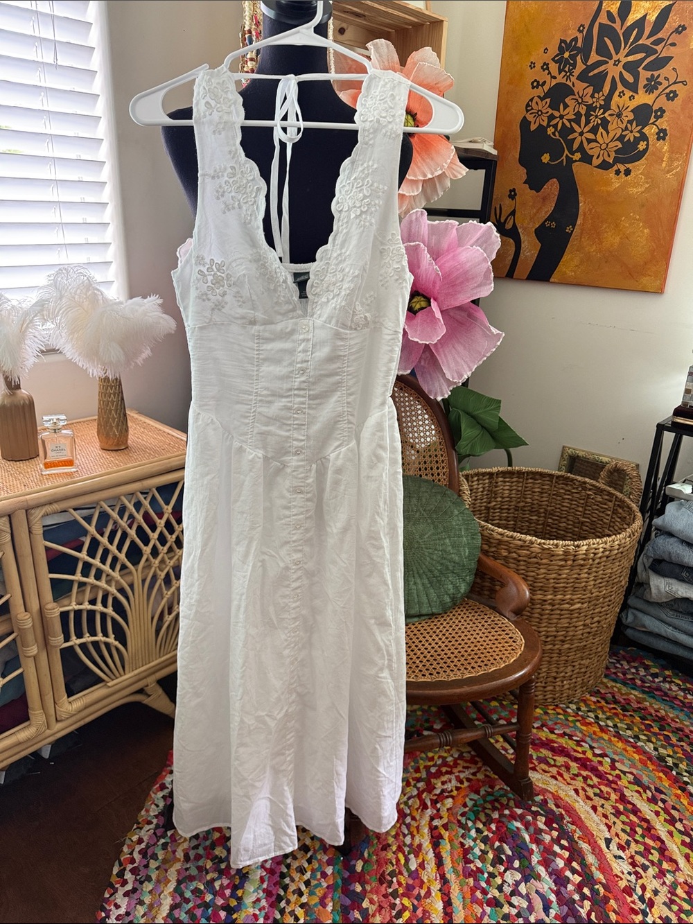 NWT Wild Fable White Boho Garden Cottage Lace Corset Midi Maxi Dress